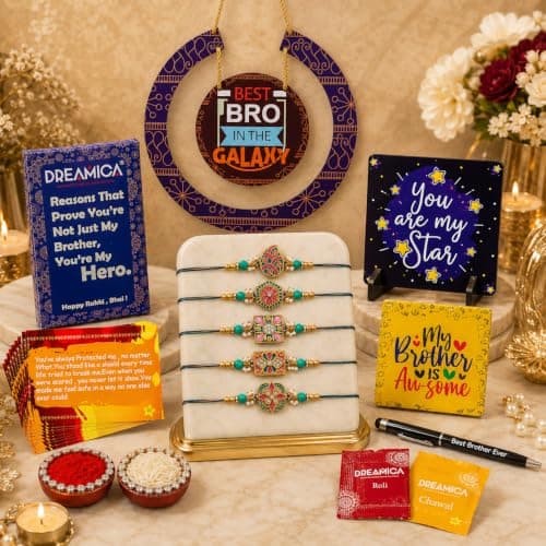 Dreamica Elegant Floral Kundan Designer Rakhi with Pearl Beads & Gift Pack