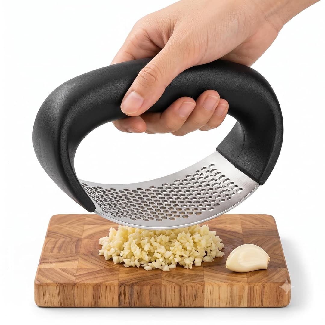 Premium Stainless Steel Ergonomic Garlic Press Rocker & Crusher